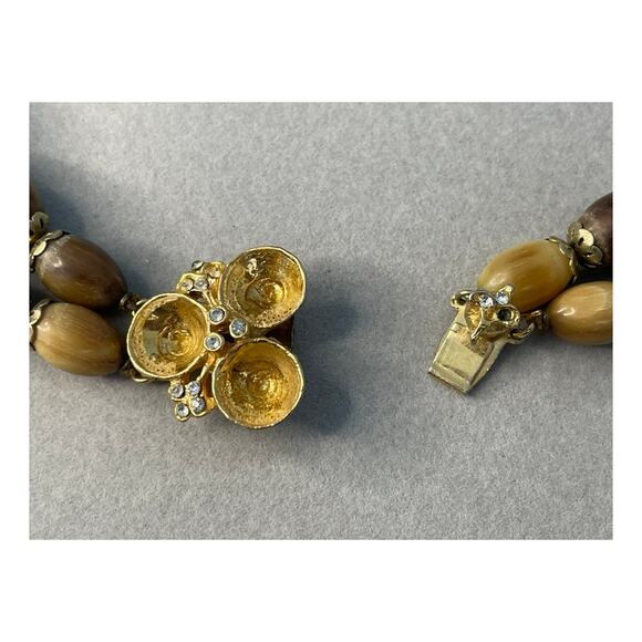 Vintage Vogue Necklace Clip On Earring Set Gold Tone Beaded Beachy Coastal - Picture 10 of 10